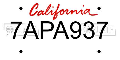 7APA937 California License Plate