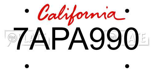7APA990 California License Plate