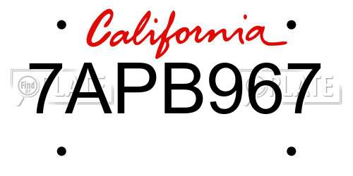 7APB967 California License Plate