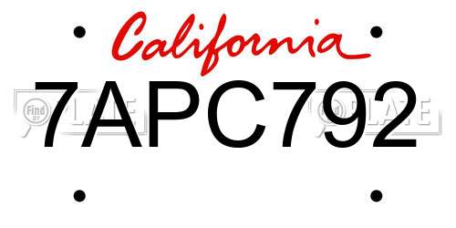 7APC792 California License Plate