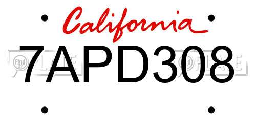 7APD308 California License Plate