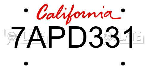 7APD331 California License Plate