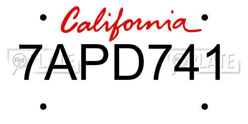 7APD741 California License Plate