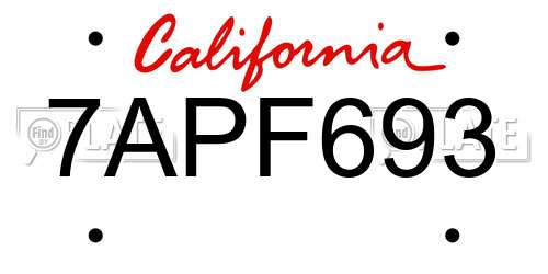 7APF693 California License Plate