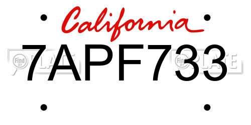 7APF733 California License Plate