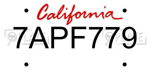 7APF779 California License Plate