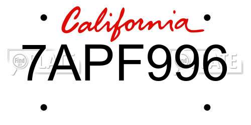 7APF996 California License Plate