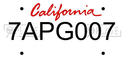 7APG007 California License Plate