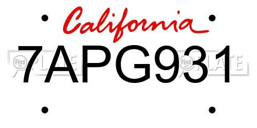 7APG931 California License Plate