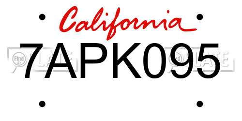7APK095 California License Plate