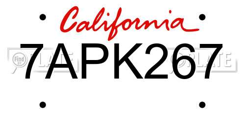 7APK267 California License Plate