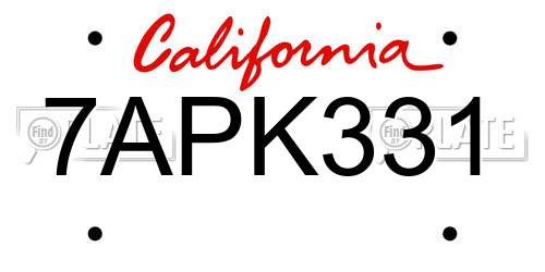 7APK331 California License Plate