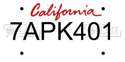 7APK401 California License Plate