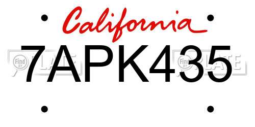 7APK435 California License Plate