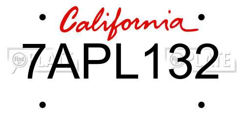 7APL132 California License Plate