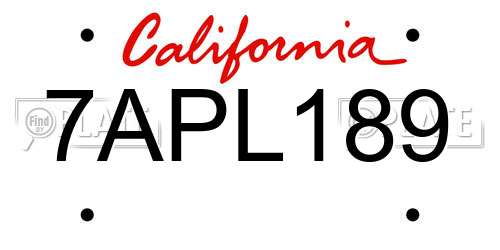 7APL189 California License Plate