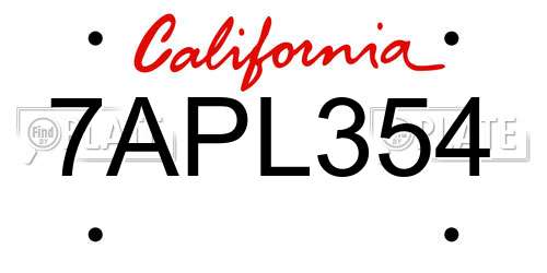 7APL354 California License Plate