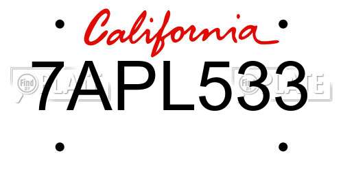 7APL533 California License Plate