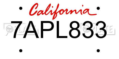 7APL833 California License Plate