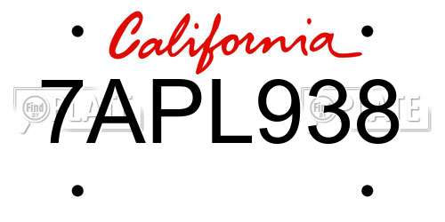 7APL938 California License Plate