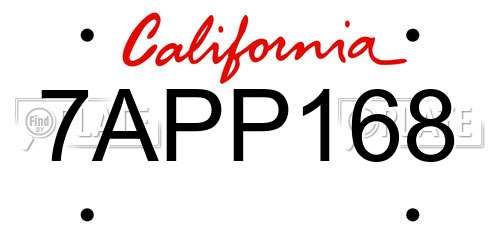 7APP168 California License Plate