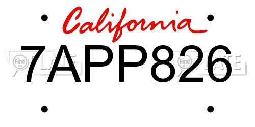 7APP826 California License Plate