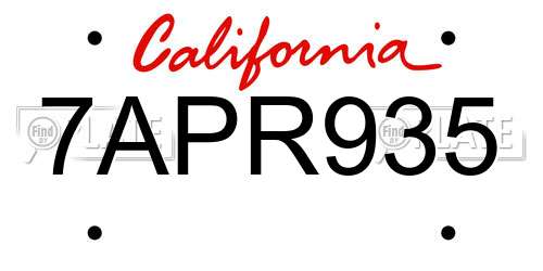 7APR935 California License Plate