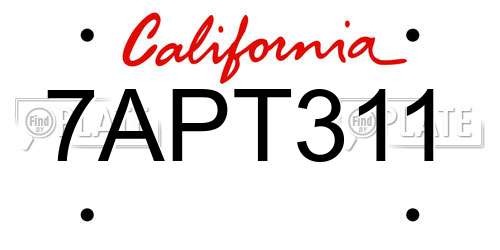 7APT311 California License Plate