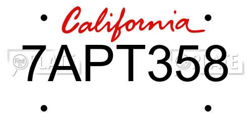 7APT358 California License Plate