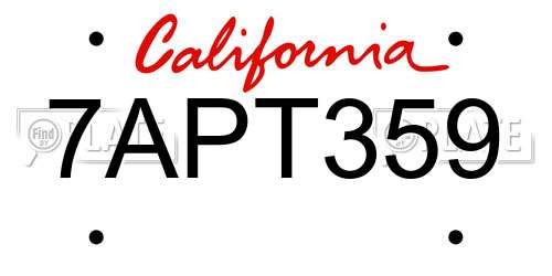 7APT359 California License Plate