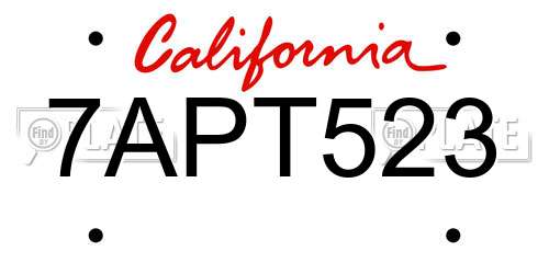 7APT523 California License Plate