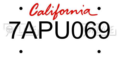7APU069 California License Plate