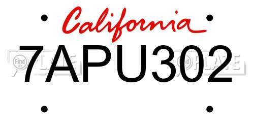 7APU302 California License Plate