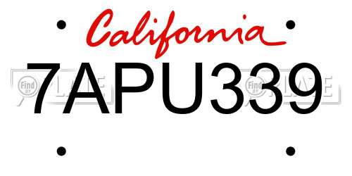 7APU339 California License Plate