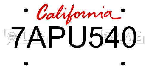 7APU540 California License Plate