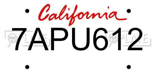 7APU612 California License Plate