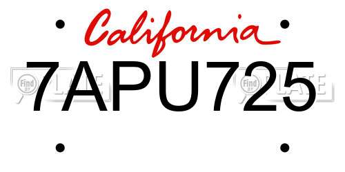 7APU725 California License Plate
