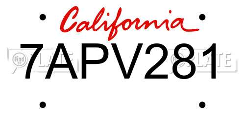 7APV281 California License Plate
