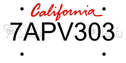 7APV303 California License Plate