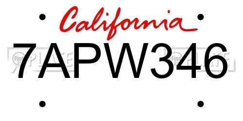 7APW346 California License Plate