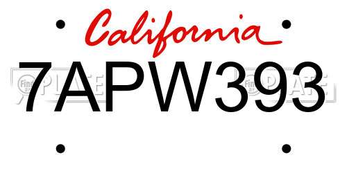 7APW393 California License Plate