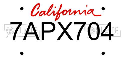 7APX704 California License Plate
