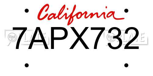 7APX732 California License Plate