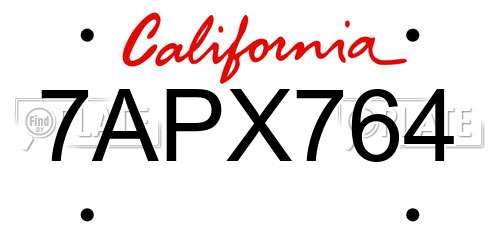 7APX764 California License Plate