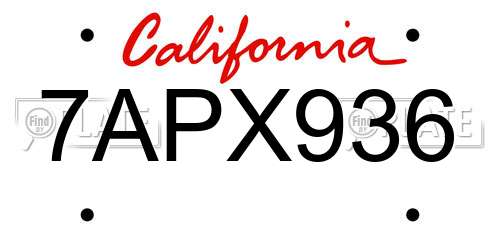 7APX936 California License Plate