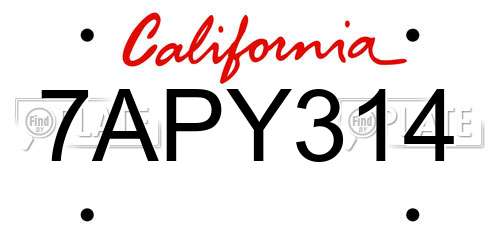 7APY314 California License Plate