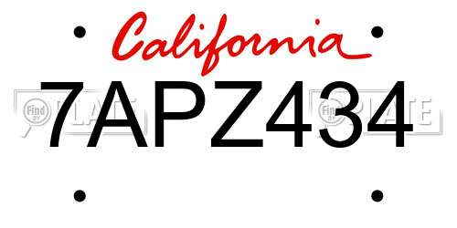 7APZ434 California License Plate