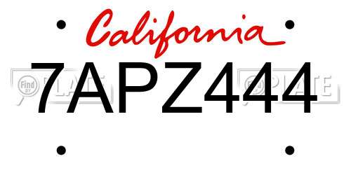 7APZ444 California License Plate
