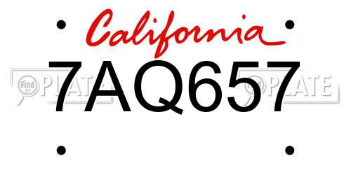 7AQ657 California License Plate