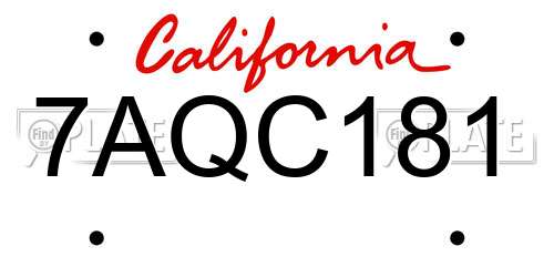7AQC181 California License Plate